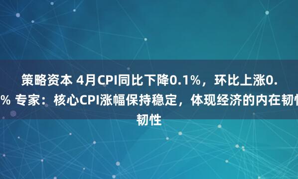 策略资本 4月CPI同比下降0.1%，环比上涨0.1% 专家：核心CPI涨幅保持稳定，体现经济的内在韧性