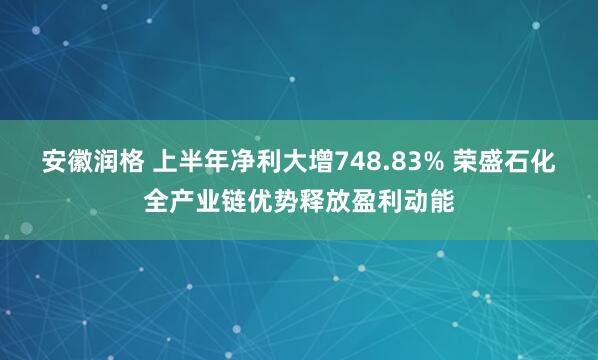 安徽润格 上半年净利大增748.83% 荣盛石化全产业链优势释放盈利动能